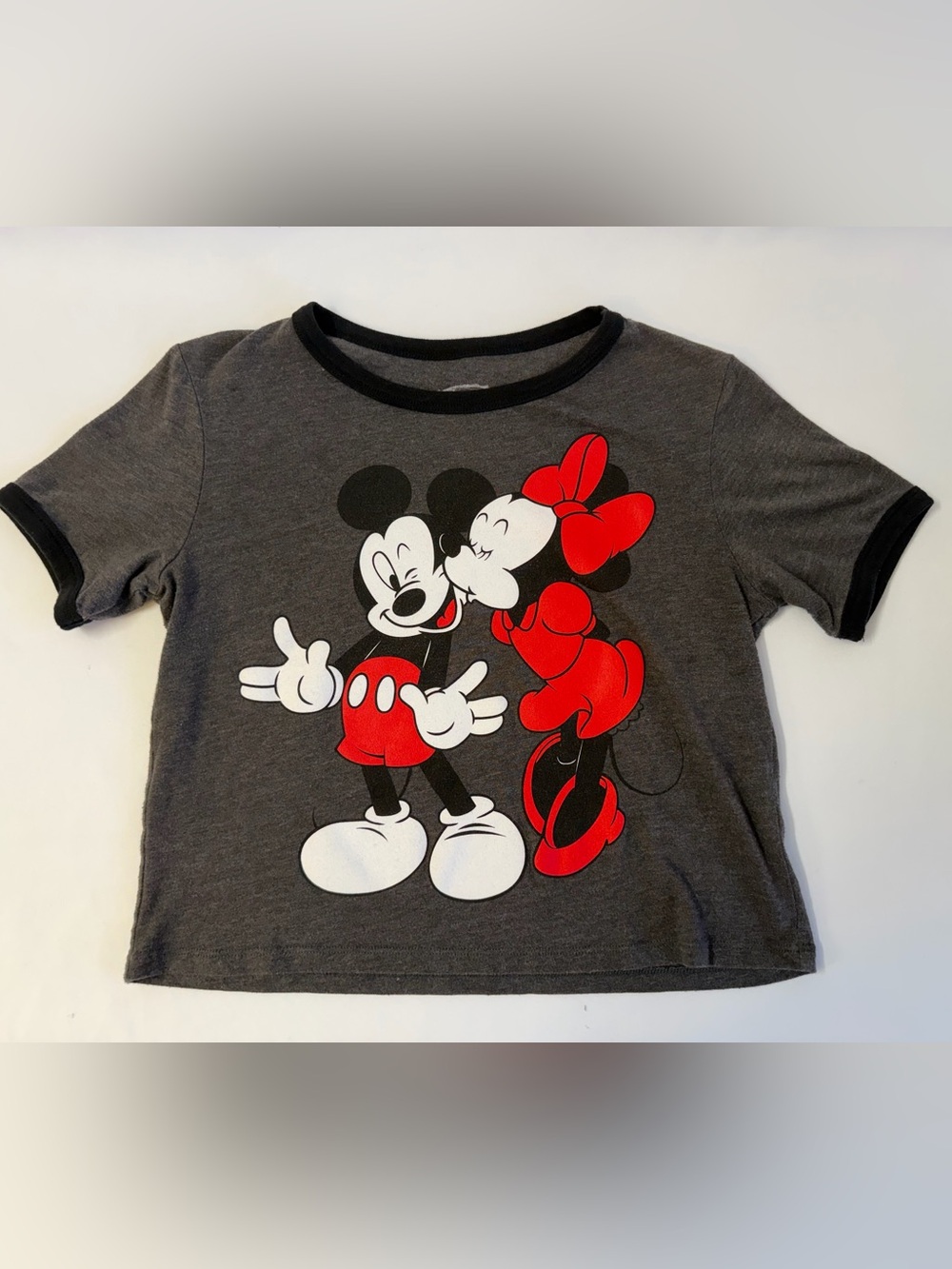 Disney Mickey & Minnie Cropped Graphic Ringer Tee